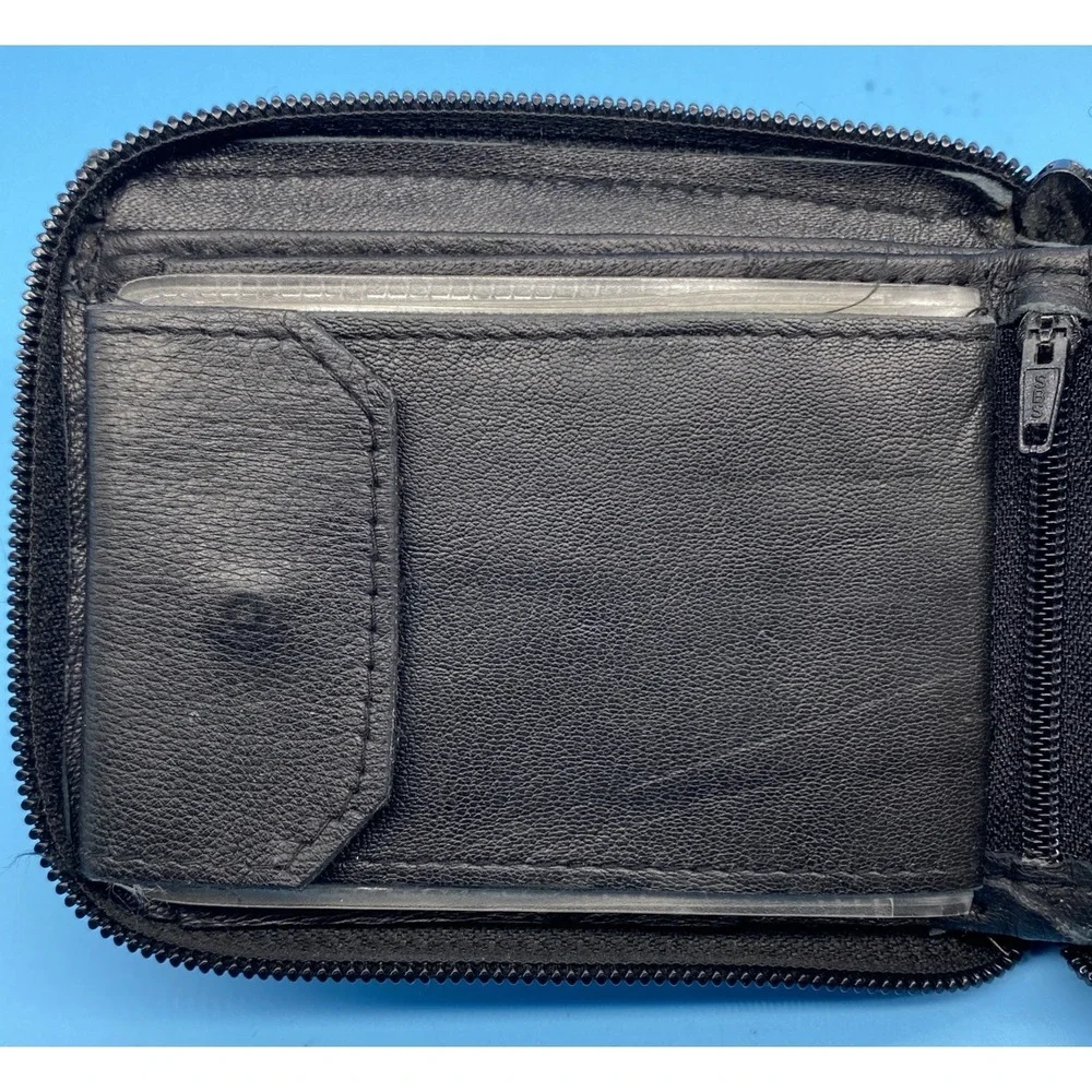 Black Alligator Skin Print Leather Men's Bifold Zippered Wallet